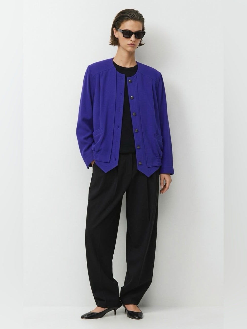 Mondi Escada Vintage Layered Bomber Jacket Size 12 Large Purple Wool Blend 80s